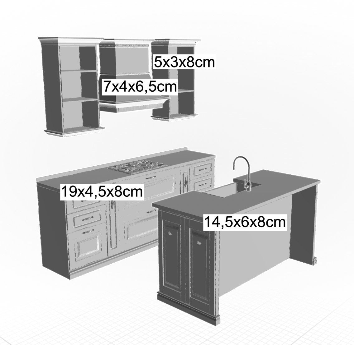 1:12 miniature dollhouse kitchen "Sonia" 3D printed