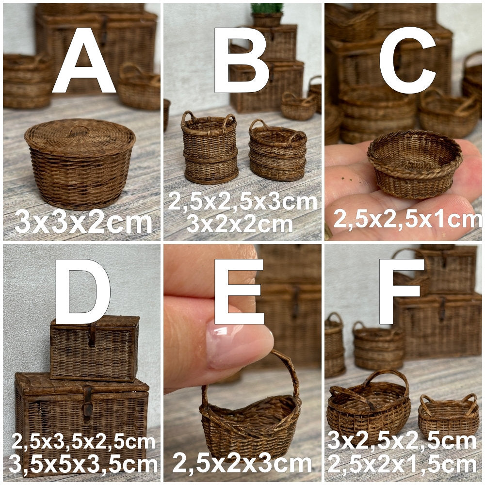 Dollhouse basket and chest 1:12 miniature 3D printed