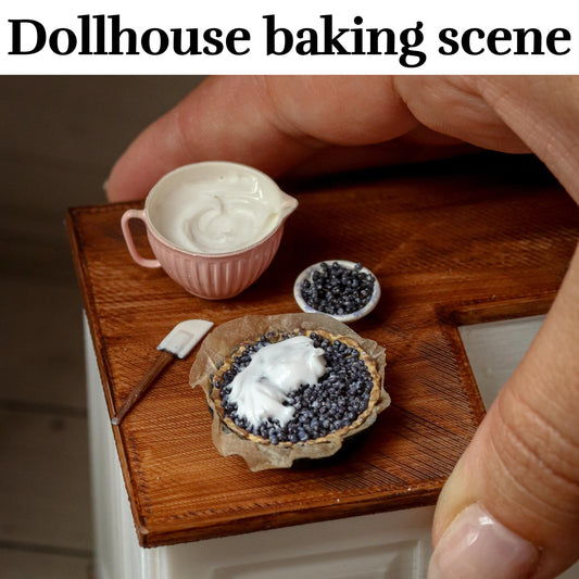 1:12 miniature dollhouse baking scene blueberry pie