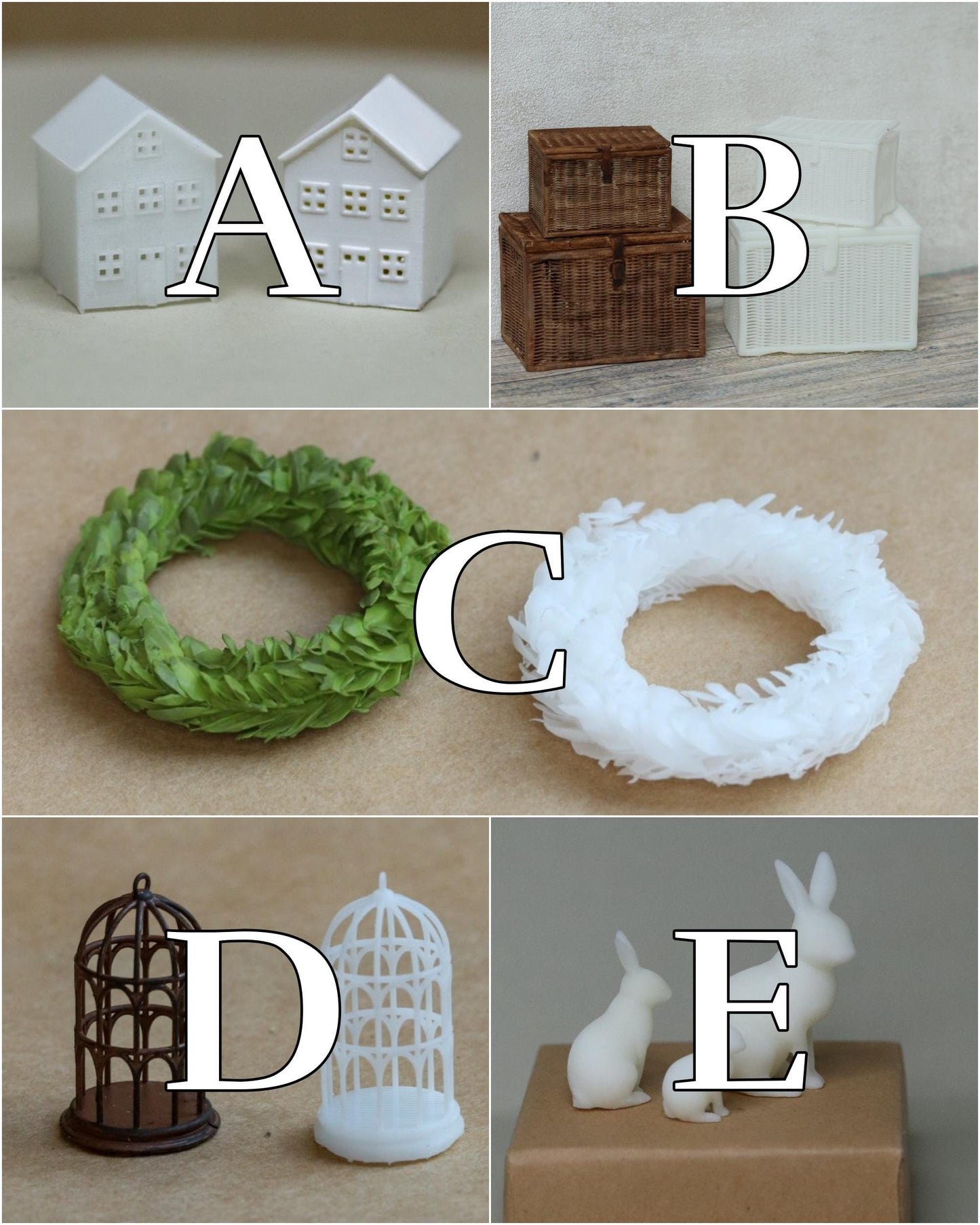 Dollhouse easter spring decoration 3d printed 1:12 miniature rabbits