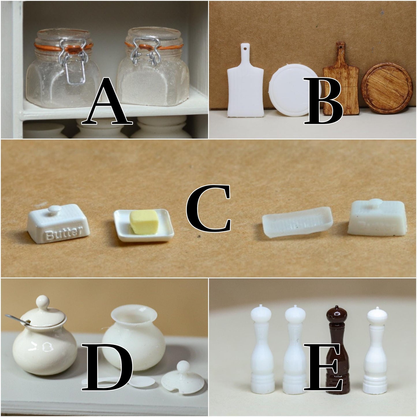 Dollhouse kitchen utensils 1:12 miniature butter 3d printed