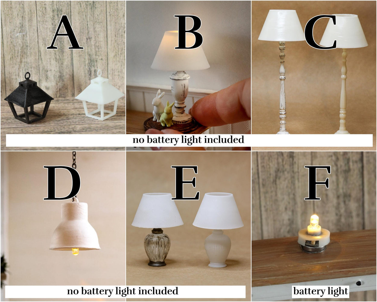 Dollhouse lamps battery operated 1:12 miniature 3d printed